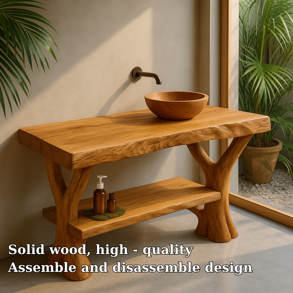 Handcrafted Solid Wood Bathroom Vanity – Natural Live Edge Design with Organic Branch Legs Lynnsnail