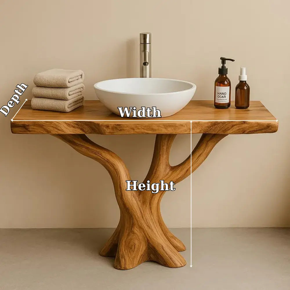 Handcrafted Solid Wood Bathroom Vanity with Tree Design – Natural Organic Sink Console Lynnsnail