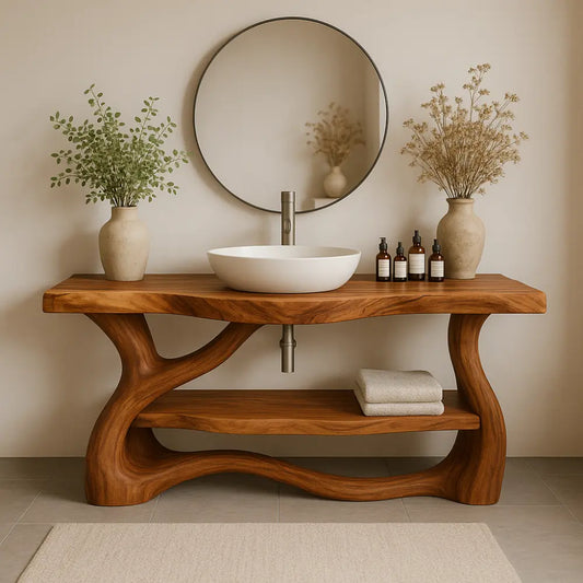 Handcrafted Solid Wood Bathroom Vanity with Organic Flow Design – Modern Natural Elegance Lynnsnail