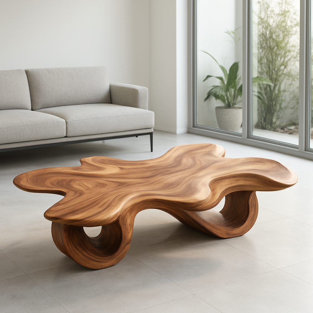 Handcrafted Solid Wood Coffee Table – Organic Sculpted Freeform Design Lynnsnail