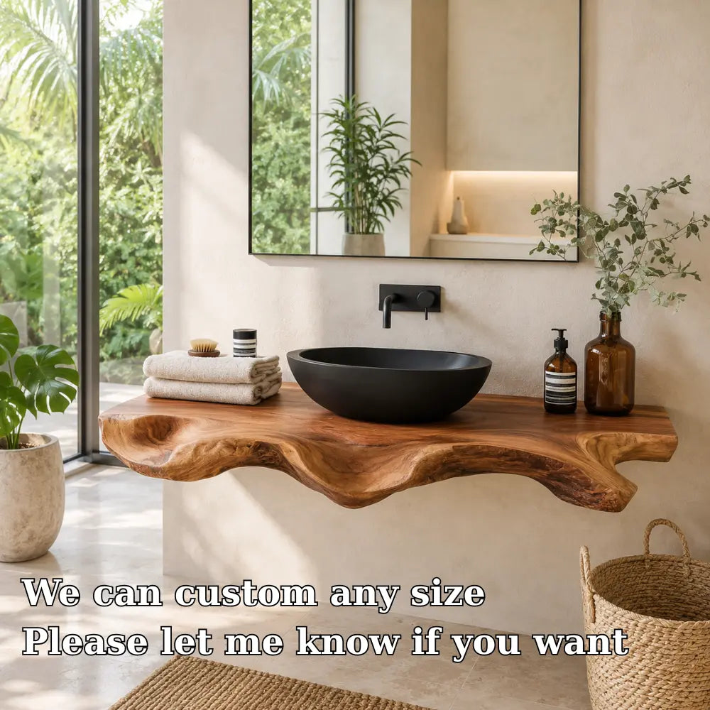 Sculptural Live Edge Vanity Shelf | Modern Solid Wood Floating Bathroom Lynnsnail