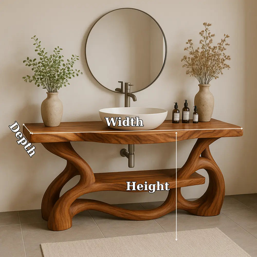 Handcrafted Solid Wood Bathroom Vanity with Sculptural Organic Base – Modern Natural Design Lynnsnail