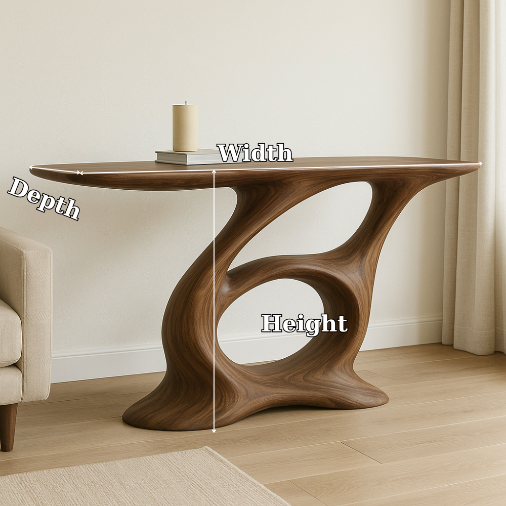 Handcrafted Solid Wood Console Table – Artistic Modern Design with Sculptural Curved Base Lynnsnail