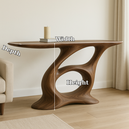 Handcrafted Solid Wood Console Table – Artistic Modern Design with Sculptural Curved Base Lynnsnail