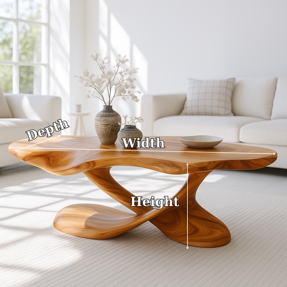 Handcrafted Solid Wood Coffee Table – Organic Sculpted Freeform Living Room Centerpiece Lynnsnail