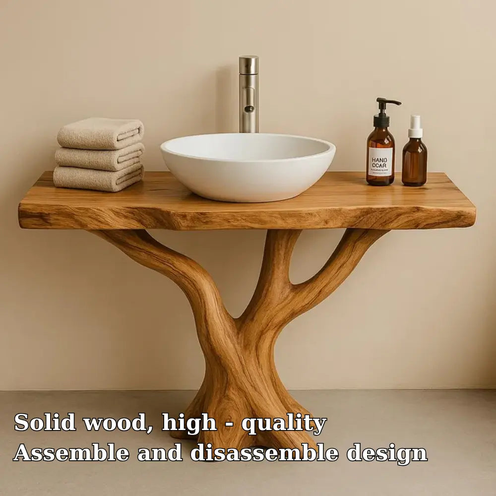 Handcrafted Solid Wood Bathroom Vanity with Tree Design – Natural Organic Sink Console Lynnsnail