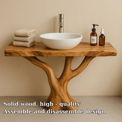 Handcrafted Solid Wood Bathroom Vanity with Tree Design – Natural Organic Sink Console Lynnsnail