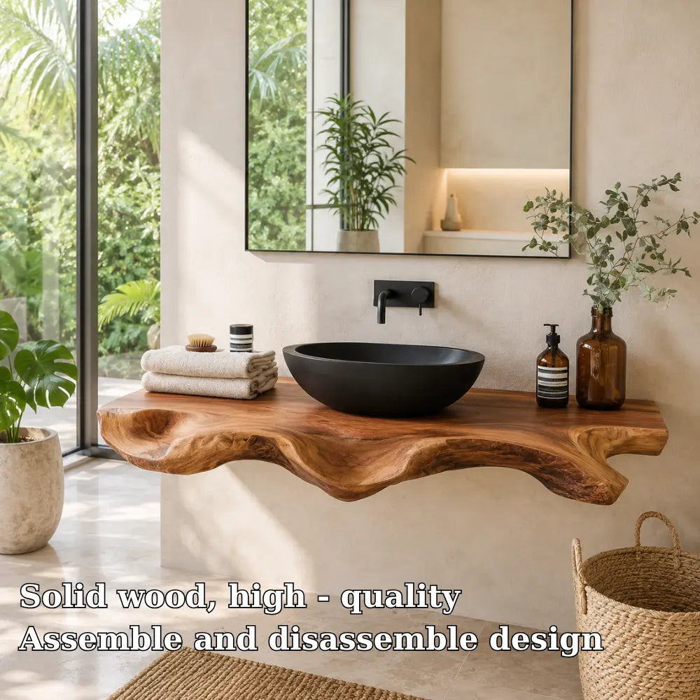Sculptural Live Edge Vanity Shelf | Modern Solid Wood Floating Bathroom Lynnsnail