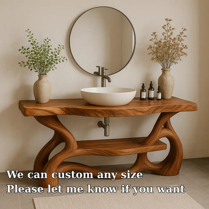 Handcrafted Solid Wood Bathroom Vanity with Sculptural Organic Base – Modern Natural Design Lynnsnail