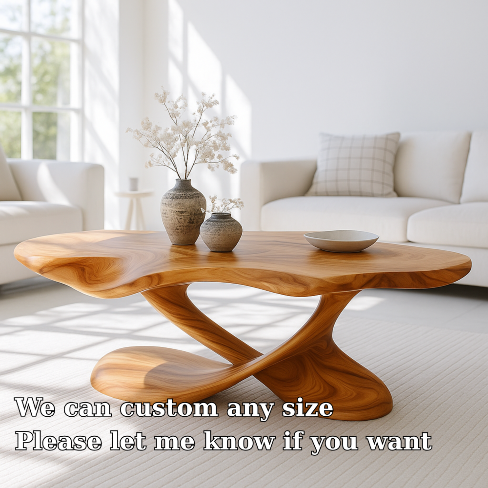Handcrafted Solid Wood Coffee Table – Organic Sculpted Freeform Living Room Centerpiece Lynnsnail