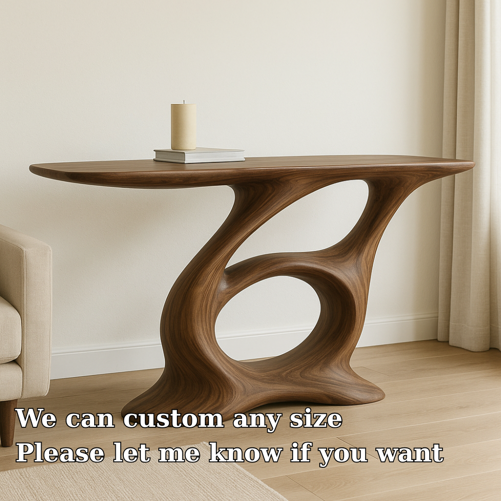 Handcrafted Solid Wood Console Table – Artistic Modern Design with Sculptural Curved Base Lynnsnail