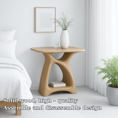 Handcrafted Solid Wood Nightstand – Modern Sculptural Bedside Table with Open Shelf Lynnsnail