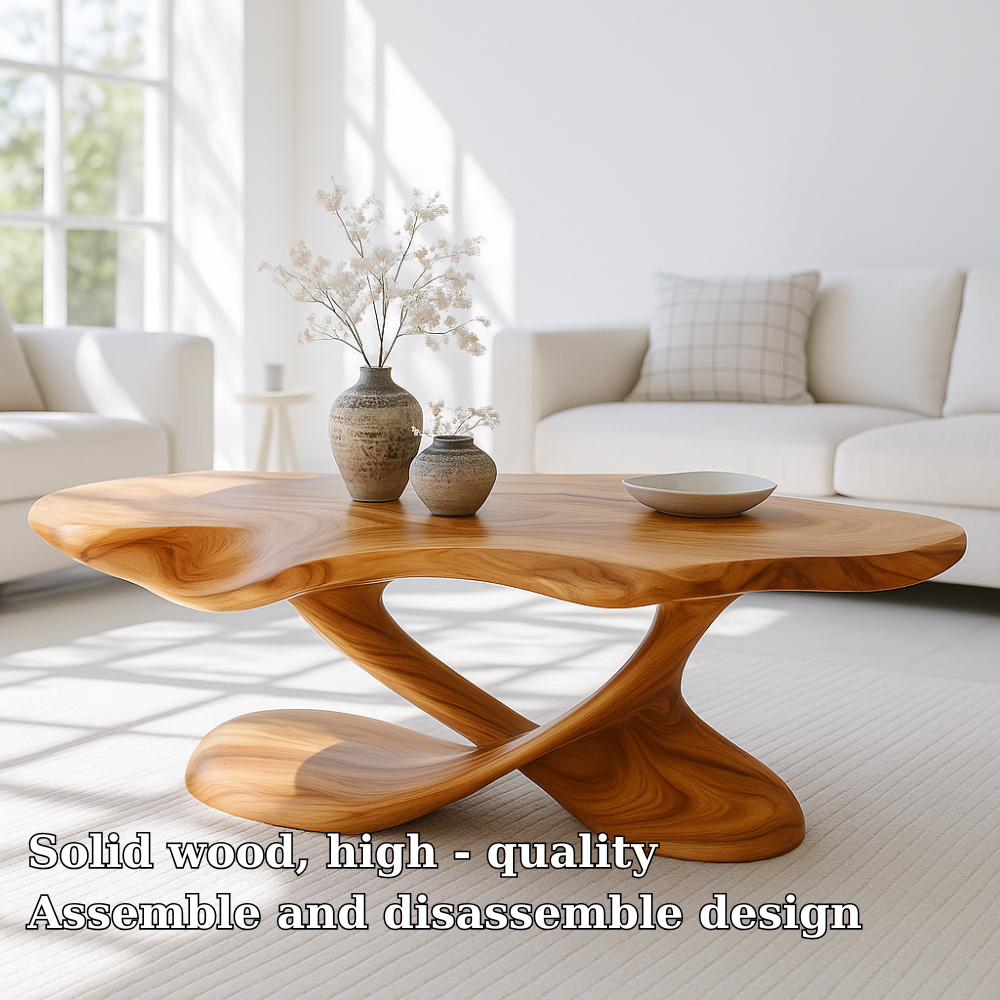 Handcrafted Solid Wood Coffee Table – Organic Sculpted Freeform Living Room Centerpiece Lynnsnail