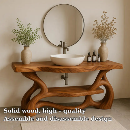 Handcrafted Solid Wood Bathroom Vanity with Sculptural Organic Base – Modern Natural Design Lynnsnail