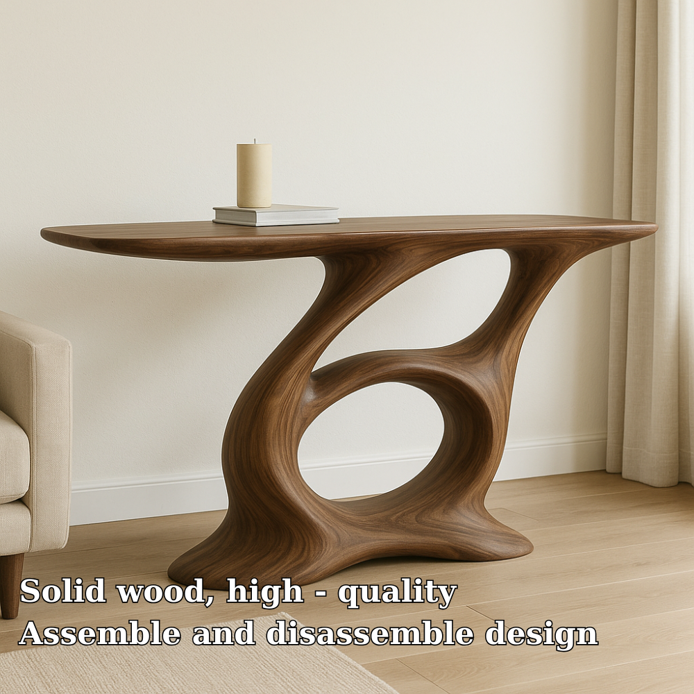Handcrafted Solid Wood Console Table – Artistic Modern Design with Sculptural Curved Base Lynnsnail