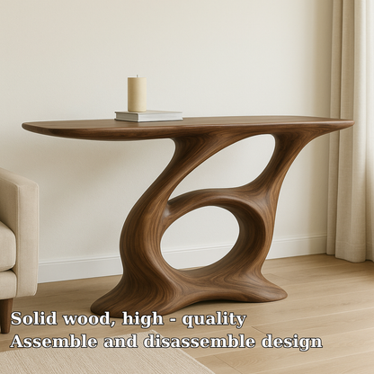 Handcrafted Solid Wood Console Table – Artistic Modern Design with Sculptural Curved Base Lynnsnail