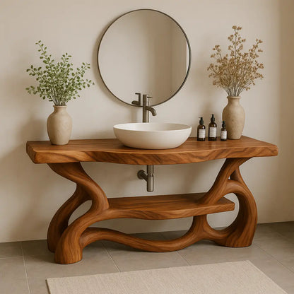 Handcrafted Solid Wood Bathroom Vanity with Sculptural Organic Base – Modern Natural Design Lynnsnail