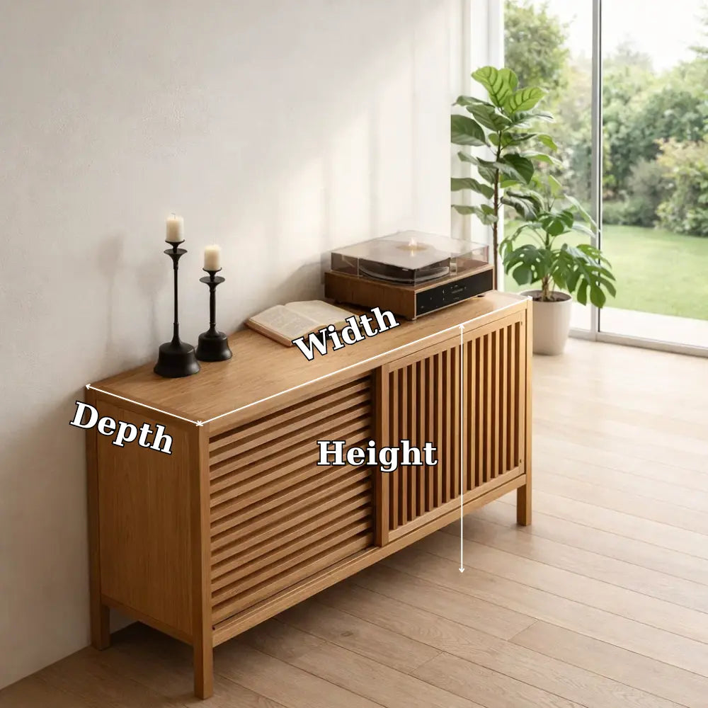 Modern Console Table with Sliding Slatted Doors Lynnsnail