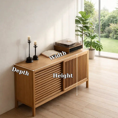 Modern Console Table with Sliding Slatted Doors Lynnsnail