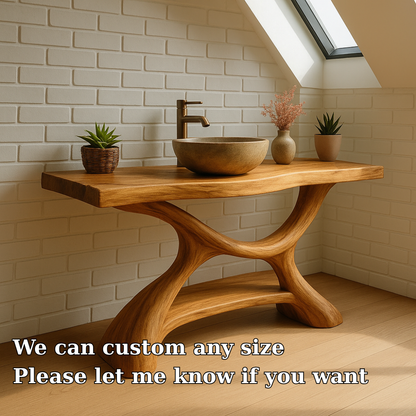 Handcrafted Solid Wood Bathroom Vanity – Sculptural Organic Design with Smooth Natural Finish Lynnsnail