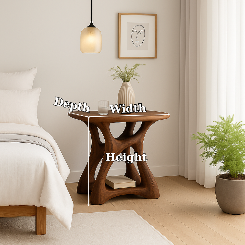 Handcrafted Solid Wood Nightstand – Modern Sculptural Bedside Table with Open Storage Lynnsnail