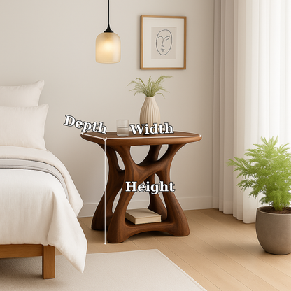 Handcrafted Solid Wood Nightstand – Modern Sculptural Bedside Table with Open Storage Lynnsnail