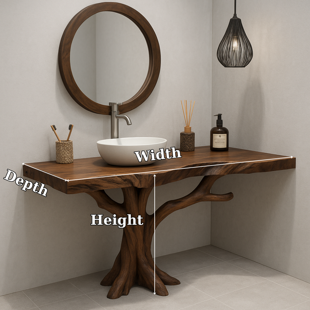 Handcrafted Solid Wood Bathroom Vanity – Organic Tree Branch Base with Vessel Sink Design Lynnsnail