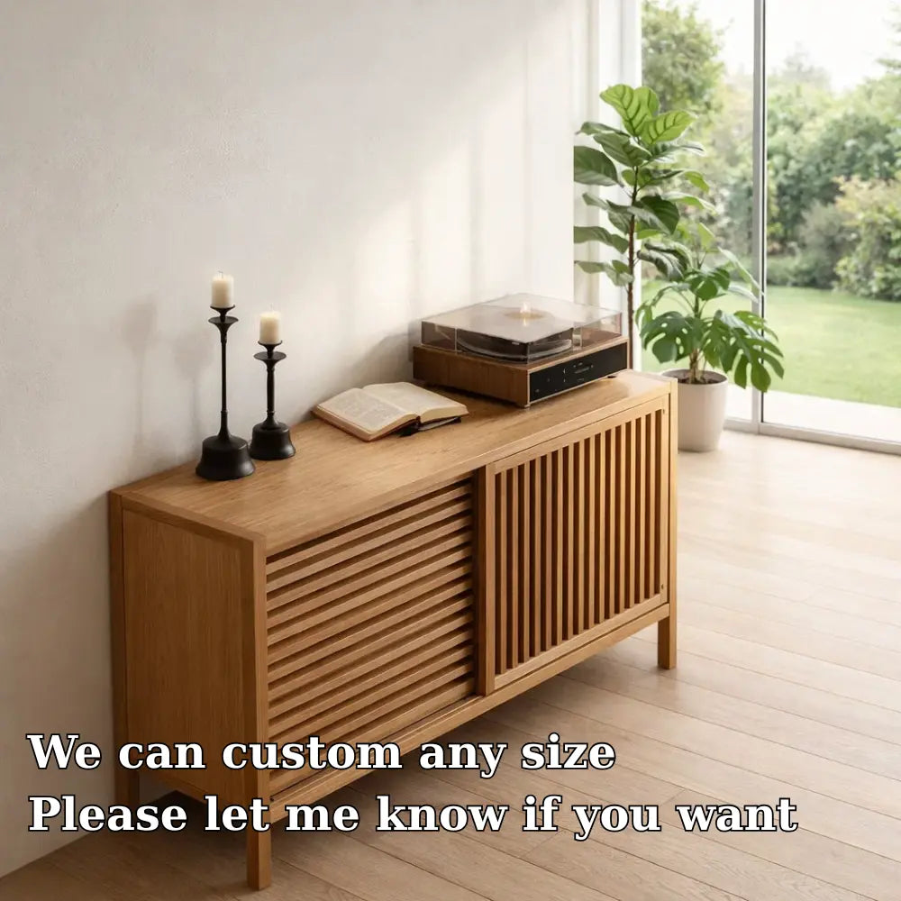 Modern Console Table with Sliding Slatted Doors Lynnsnail