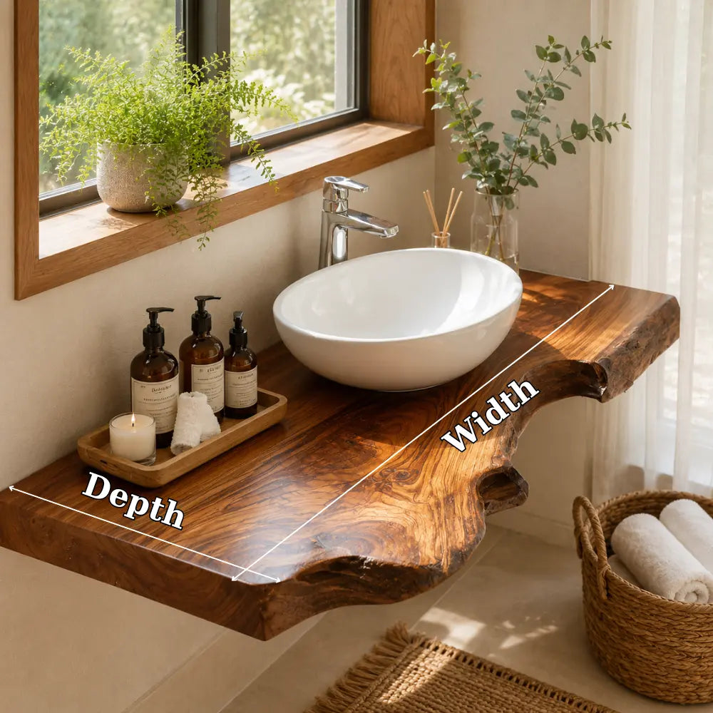 Live Edge Floating Vanity Shelf | Rich Grain Solid Wood Bathroom Counter Lynnsnail