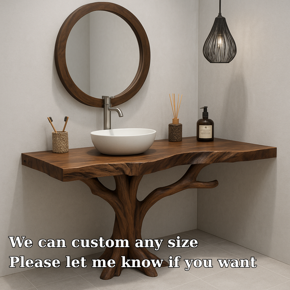 Handcrafted Solid Wood Bathroom Vanity – Organic Tree Branch Base with Vessel Sink Design Lynnsnail