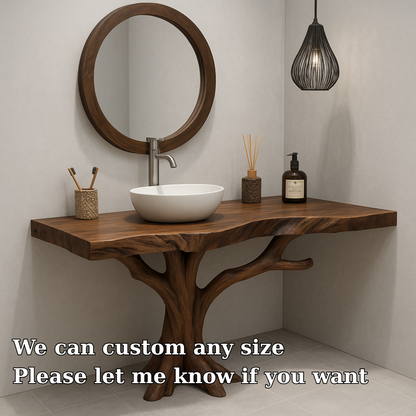 Handcrafted Solid Wood Bathroom Vanity – Organic Tree Branch Base with Vessel Sink Design Lynnsnail