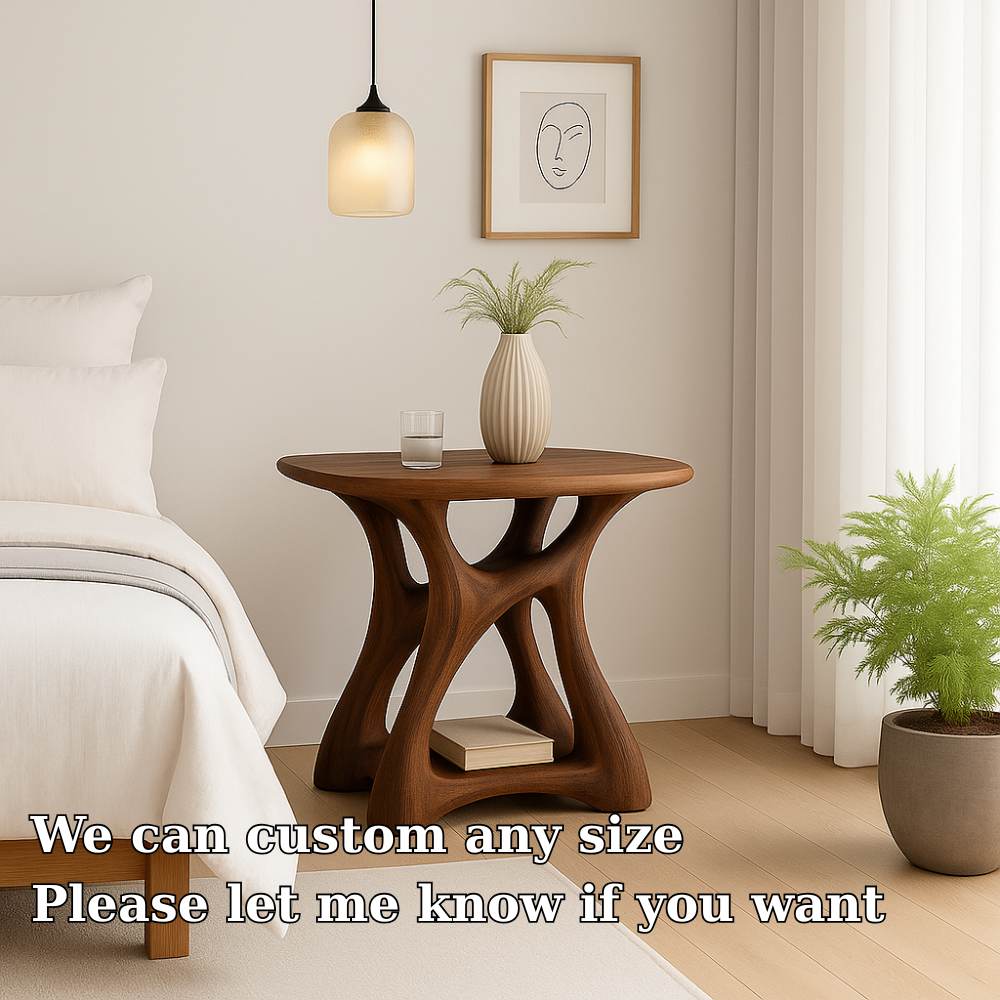 Handcrafted Solid Wood Nightstand – Modern Sculptural Bedside Table with Open Storage Lynnsnail