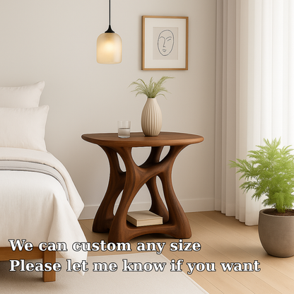 Handcrafted Solid Wood Nightstand – Modern Sculptural Bedside Table with Open Storage Lynnsnail