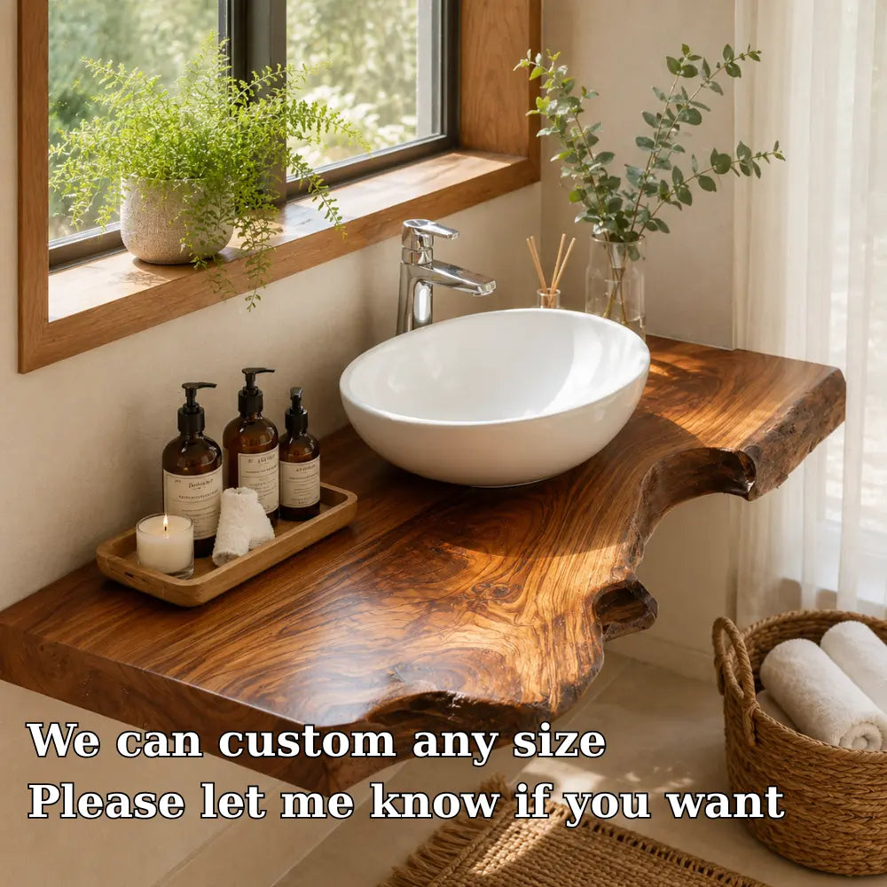 Live Edge Floating Vanity Shelf | Rich Grain Solid Wood Bathroom Counter Lynnsnail