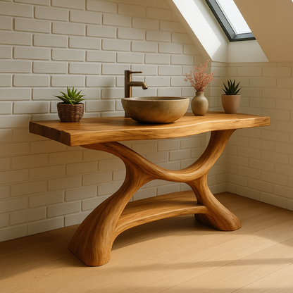Handcrafted Solid Wood Bathroom Vanity – Sculptural Organic Design with Smooth Natural Finish Lynnsnail
