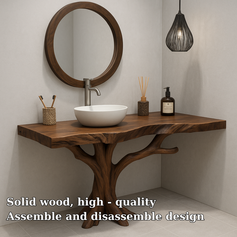 Handcrafted Solid Wood Bathroom Vanity – Organic Tree Branch Base with Vessel Sink Design Lynnsnail