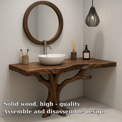 Handcrafted Solid Wood Bathroom Vanity – Organic Tree Branch Base with Vessel Sink Design Lynnsnail