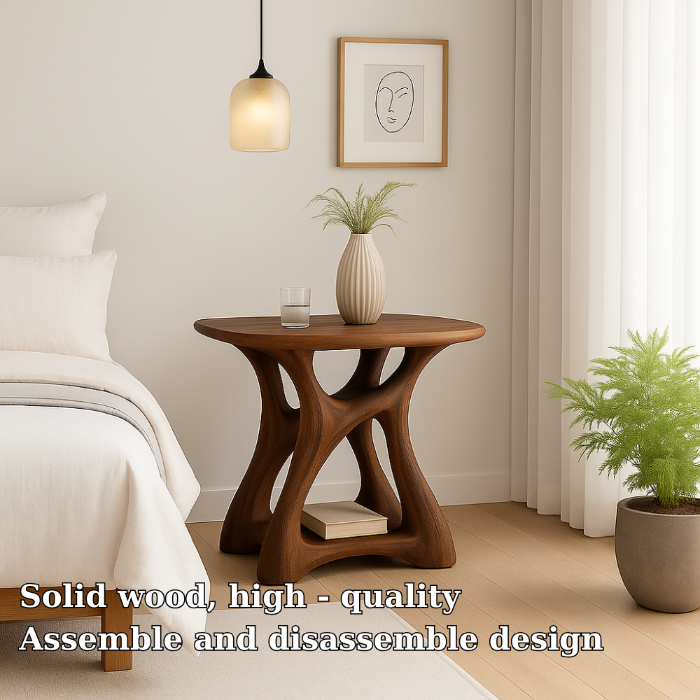 Handcrafted Solid Wood Nightstand – Modern Sculptural Bedside Table with Open Storage Lynnsnail