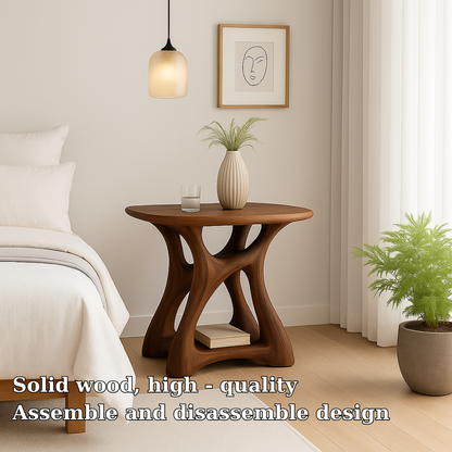 Handcrafted Solid Wood Nightstand – Modern Sculptural Bedside Table with Open Storage Lynnsnail