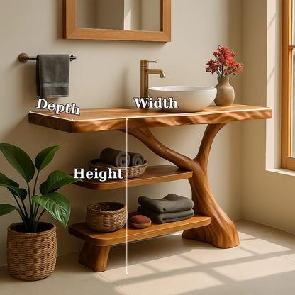 Handcrafted Solid Wood Bathroom Vanity – Natural Double Shelf Design for Modern Rustic Spaces Lynnsnail