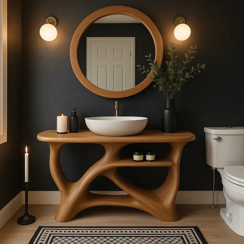 Handcrafted Solid Wood Bathroom Vanity with Modern Organic Design – Natural Sculptural Style Lynnsnail
