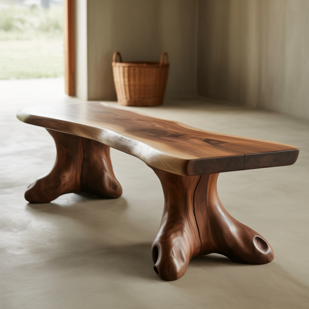 Handcrafted Solid Wood Entryway Bench – Organic Natural Design for Modern Interior Spaces Lynnsnail