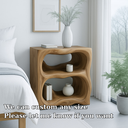 Handcrafted Solid Wood Nightstand – Sculptural Organic Bedside Table with Open Shelves Lynnsnail