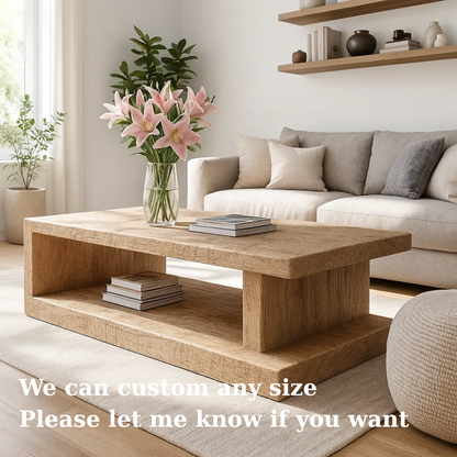 Handcrafted Solid Wood Coffee Table – Minimalist Design with Open Storage for Modern Living Lynnsnail