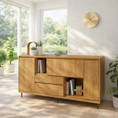 Modern Wood Console Table with Storage Cabinet & Shelves Lynnsnail