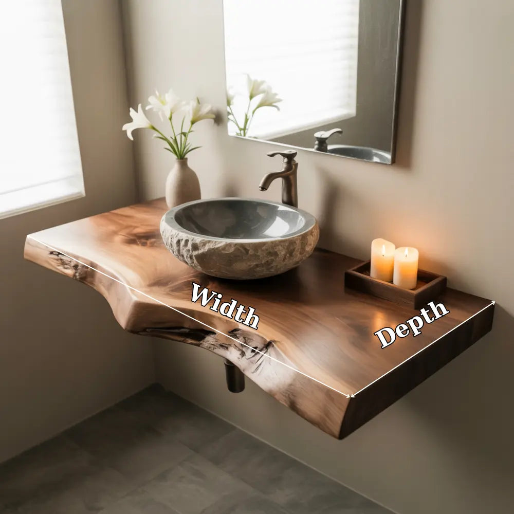 Sapwood Live Edge Vanity Shelf | Two-Tone Solid Wood Floating Bathroom Lynnsnail
