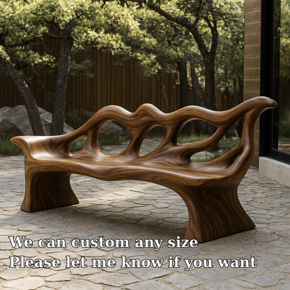 Handcrafted Solid Wood Bench with Backrest – Sculptural Organic Design for Indoor & Outdoor Lynnsnail