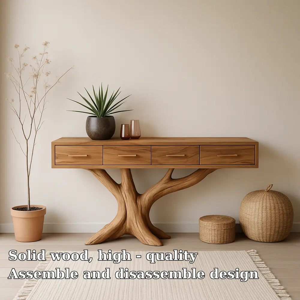 Handcrafted Solid Wood Console Table with Branch-Inspired Base – Modern Organic Entryway Decor Lynnsnail