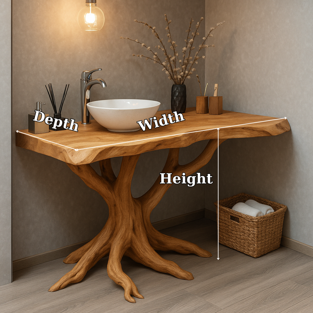Handcrafted Solid Wood Bathroom Vanity – Sculptural Tree Root Design with Natural Live Edge Lynnsnail
