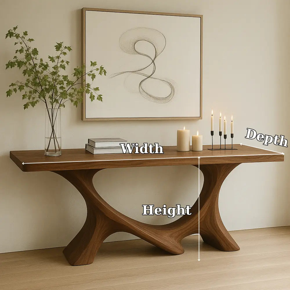 Handcrafted Solid Wood Console Table with Sculptural Base – Modern Organic Home Decor Lynnsnail